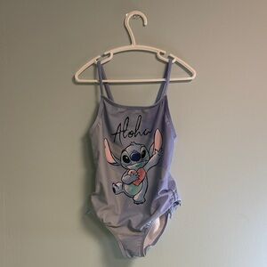 Disney Stitch Holding Heart Blue Bathing Suit, Girl Size Small, Aloha Swimsuit